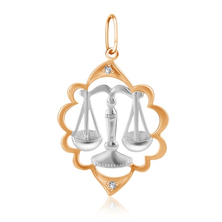 ЗОЛОТОЙ КУЛОН ЗНАК ЗОДИАКА "ВЕСЫ" С ФИАНИТАМИ