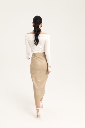 Кожаная юбка миди