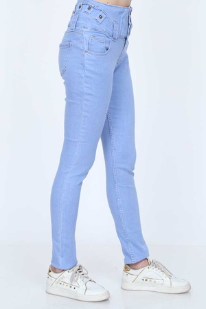 Full Power Likra Yüksek Bel Geniş Kemer Kadın Kot