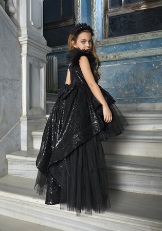 Özel Stok Saç Aksesuarlı Simli Abiye Elbise Kod: PXN 22024