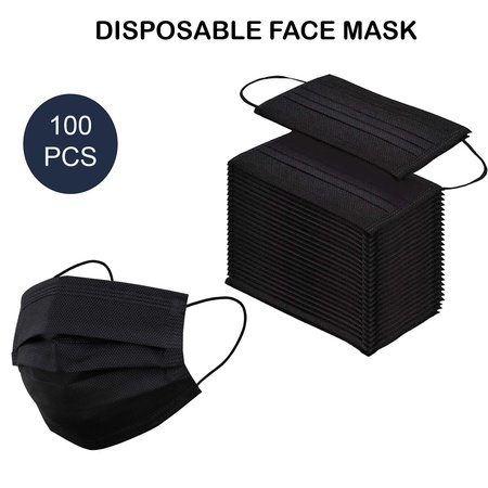 100 PCS Disposable Face Mask Non Medical Surgical 3 Ply Ear loop Black Masks