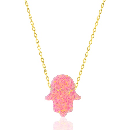 Even & Pétra 14 Ayar Altın Fatmanın Eli Pembe Opal Kolye