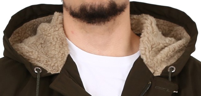 Erkek Yün Kapşonlu Haki Yeşil Mont