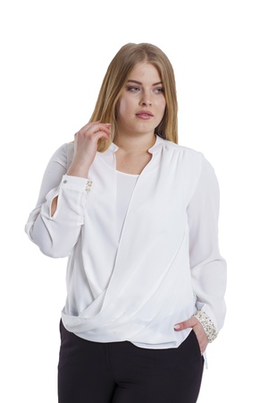 Двубортная блузка большого размера - белая (3)