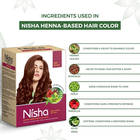Nisha Hair Colour for Women - Red Brown, 90g (Pack of 1) | 100% Pure Henna-Based Powder Ammonia-Free