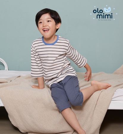 YENİ 20SS 3/4 kollu premium pamuklu şantuk kumaş Yumuşak ve rahat - Pembe ve mavi çizgili