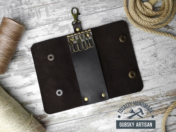 Anahtarlar için anahtarlık çantası 6 Karabinalar hakiki deri