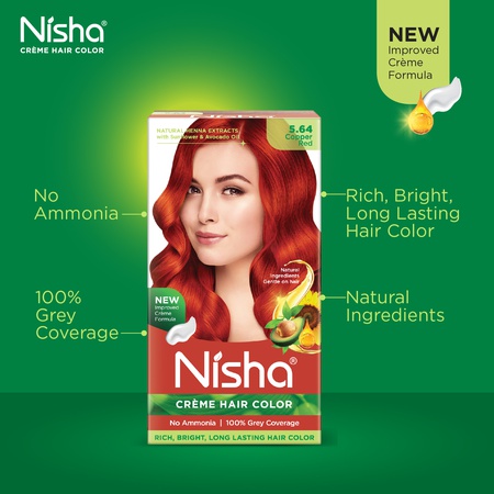 Nisha Creme Hair Color | Permanent Long Lasting Red Hair Dye Color Kit | Copper Red | 5.07 Oz