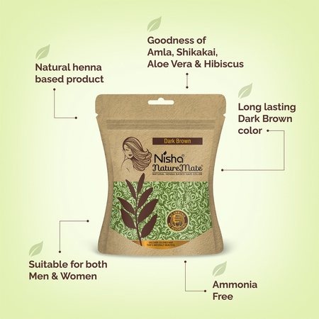 Hair Colour for Women Dark Brown 100% Henna-Based Powder Long-Lasting Herbal Formula Ammonia-Free 45g Zipper Pouch