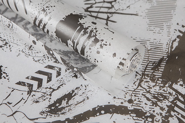 Siliconized baking paper with "Grunge black silver" pattern (roll 10m)