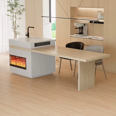 Kitchen island with pull-out table and storage drawers