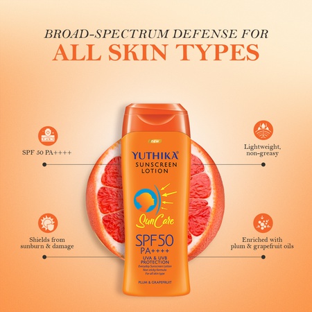 Yuthika Sunscreen Lotion SPF 50 PA+++ 300ml High Protection, Non-Greasy Formula, UVA & UVB Protection