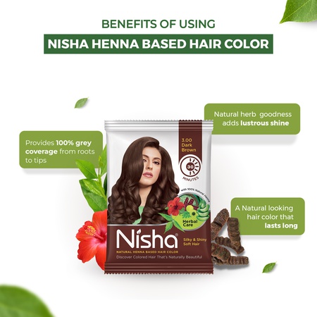 Nisha Hair Colour for Women - Dark Brown, 25g Each (Pack of 10) | Herbal Conditioning | 100% Henna-Based Hair Colour