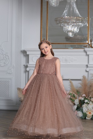 Длинное Платье Украшенное Жемчугом. Stok Kod: PXN 22033