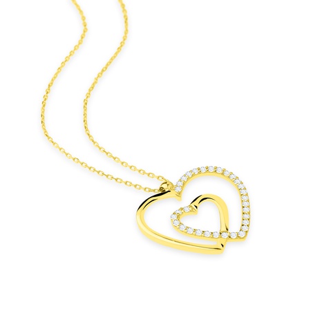 Even & Pétra 14 Ayar Altın Taşlı Kalp İçinde Kalp Kolye