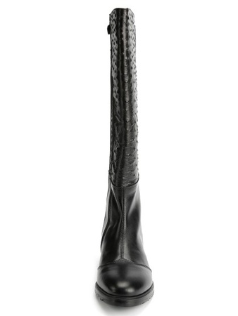 黑色鸵鸟皮靴子（阔腿）S148