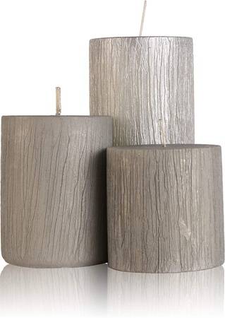 AuraDecor Set of 3 Silver Pillar Candles in a Gift Set ( 3*3, 3*4, 3*6 inch )