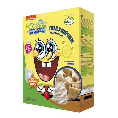 Подушечки Губка Боб с шоколадной и со сливочной начинкой  220гр