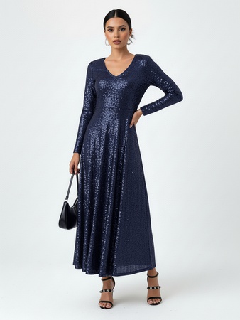 Длинное новогоднее платье в паетках