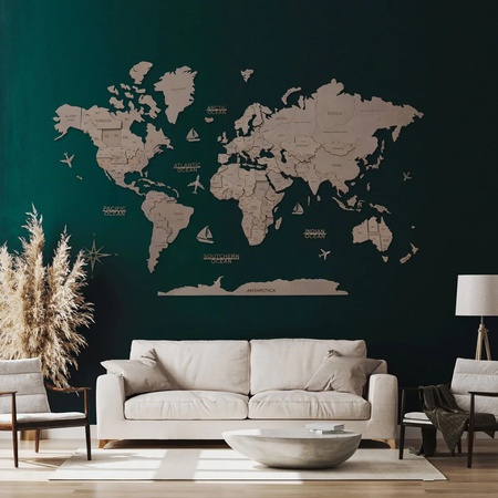 3D hacimsel ahşap dünya haritası GRİ AHŞAP