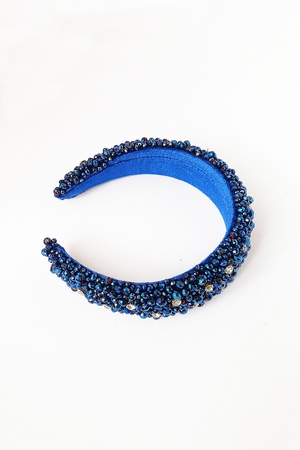 Bijusel El işlemesi Kristal Parlak Boncuklu Sax Mavi Kadife Kalın Taç