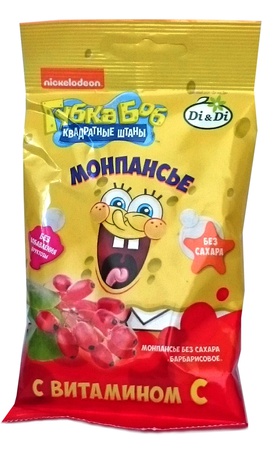 Ahududu, düşes, kızamık aromalı, şekersiz &quot;SpongeBob&quot; Di &amp; Di Lolipoplar, 55 g