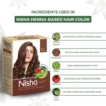 Nisha Hair Colour for Women - Dark Brown, 60g (Pack of 1) | 100% Pure Henna-Based Powder Ammonia-Free