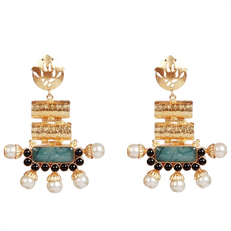 A DESIGNER GOLD PLATED STUDDED WITH TURQUOISE AGATE STONE AND PEARLS