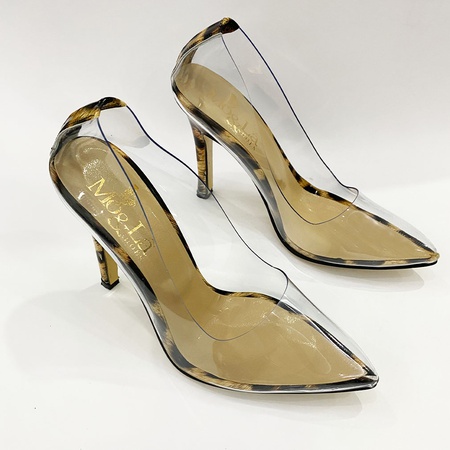 Леопар прозрачные туфли на каблуке-шпильке