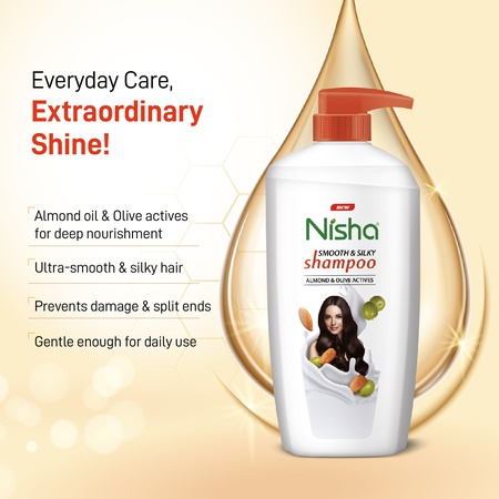 Nisha Almond and Olive Shampoo for Women & Men 650ml for Silky, Shiny and Smooth Hair, Prevents Damage & Split Ends, Deep Nourishment All Hair Types