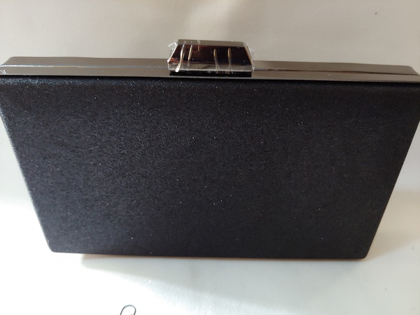 Metal Kasalı Abiye El Çantası- Siyah Simli