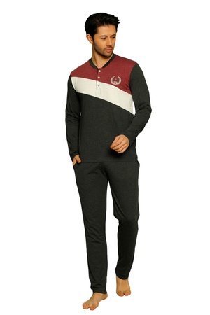 ERKEK PİJAMA TAKIMI - %100 PAMUK - UZUN KOL - DÜĞMELİ