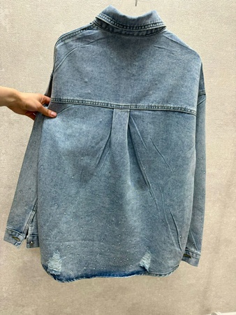 Taşlı denim gömlek