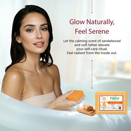 Nisha Sandalwood Body Cleansing Soap Bar 125g – Paraben Free, Vegan, Gentle Cleanse for Soft & Supple Skin, Suitable for All Skin Types, Men & Women