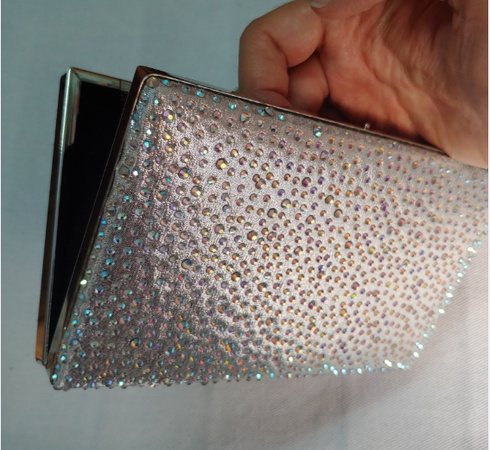 Metal Kasalı Abiye El Çantası- Gümüş Taş İşlemeli