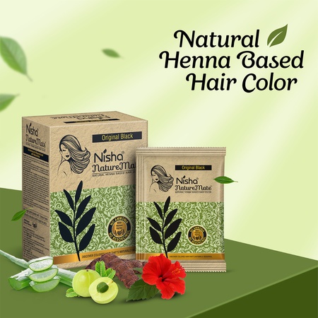 Nisha Naturemate Natural Henna-Based Hair Color 60g - Original Black | Ammonia-Free, Henna Herbs for Healthy Hair