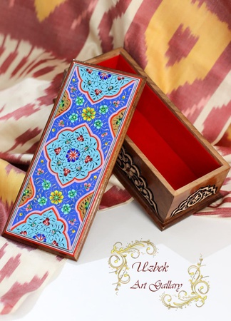 Özbek süslemeli mücevher kutusu, ahşap, el yapımı