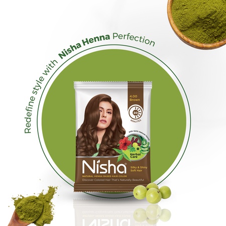 Nisha Hair Colour for Women - Brown 4.0, 10g Each (Pack of 10) | Herbal Conditioning | 100% Henna-Based Hair Colour