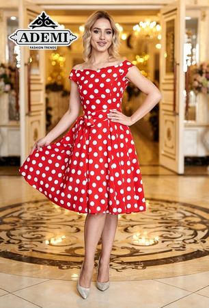 Sweet cocktail dress with polka dots "Angelica" Made of light airy fabric on a lining. Ademi Fashion Trends