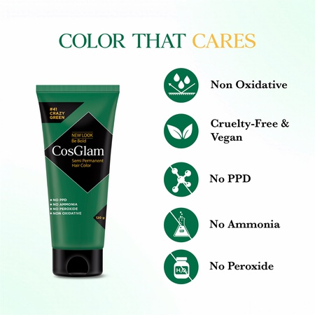 Cosglam Semi Permanent Hair Color for Women & Men, (120gm, Crazy Green)