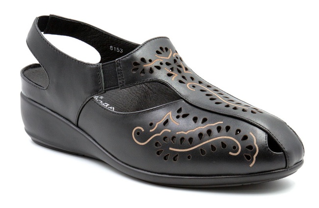 Летние туфли увеличенной полноты с лазерным рисунком арт.8153 КП/р черный