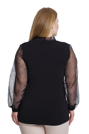 Плюс размер галстук воротник органза блузка