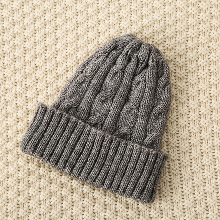 Осенне-зимняя базовая детская шапка чистого цвета с фланцами, универсальная теплая ветрозащитная вязаная шапка для родителей