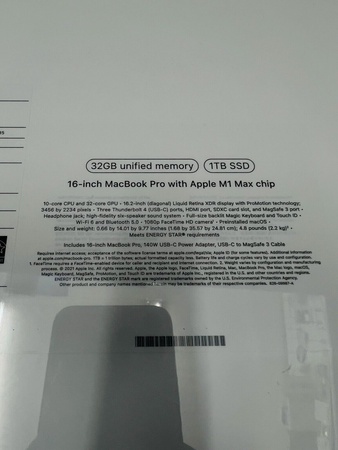 16-дюймовый Apple MacBook Pro M1 Max 10-ядерный процессор 32-ядерный графический процессор 32 ГБ ОЗУ 1 ТБ SSD НОВИНКА