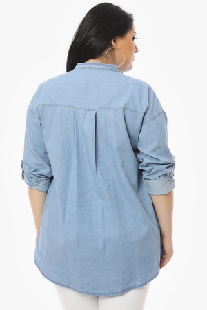 Büyük Beden Hakim Yaka Kot Gömlek