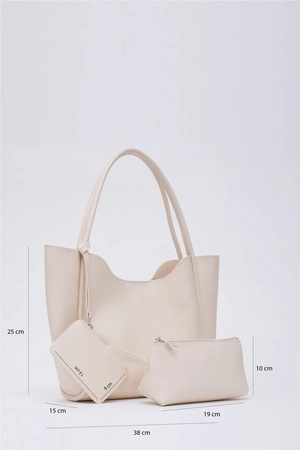 Çıtçıtlı Suni Deri Cüzdanlı Makyaj Çantalı Kadın El Ve Omuz Çantası