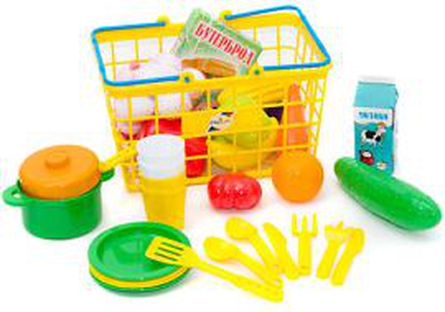 Набор "Фрукты Овощи" в корзинке М с порошком, яйца