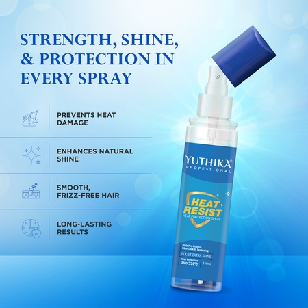 Yuthika Professional Heat Protection Spray 150ml With Pro-Vitamin B5 & Fiber | Heat Protection up to 230°C | Extra Shine Hair Spray Mist For Women & Men | Ideal For Styling, Curling & Straightening