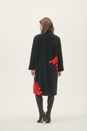 Palto Kadın Silverfox model 806 Siyah / Kırmızı