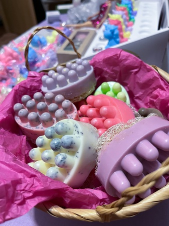 Massage soap with loofah